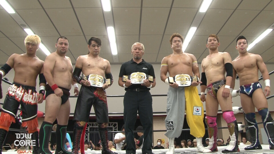 05 【UWA世界6人タッグ選手権試合】(C)木髙イサミ&関根龍一&下村大樹 vs 宮本裕向&忍&竹田光珠